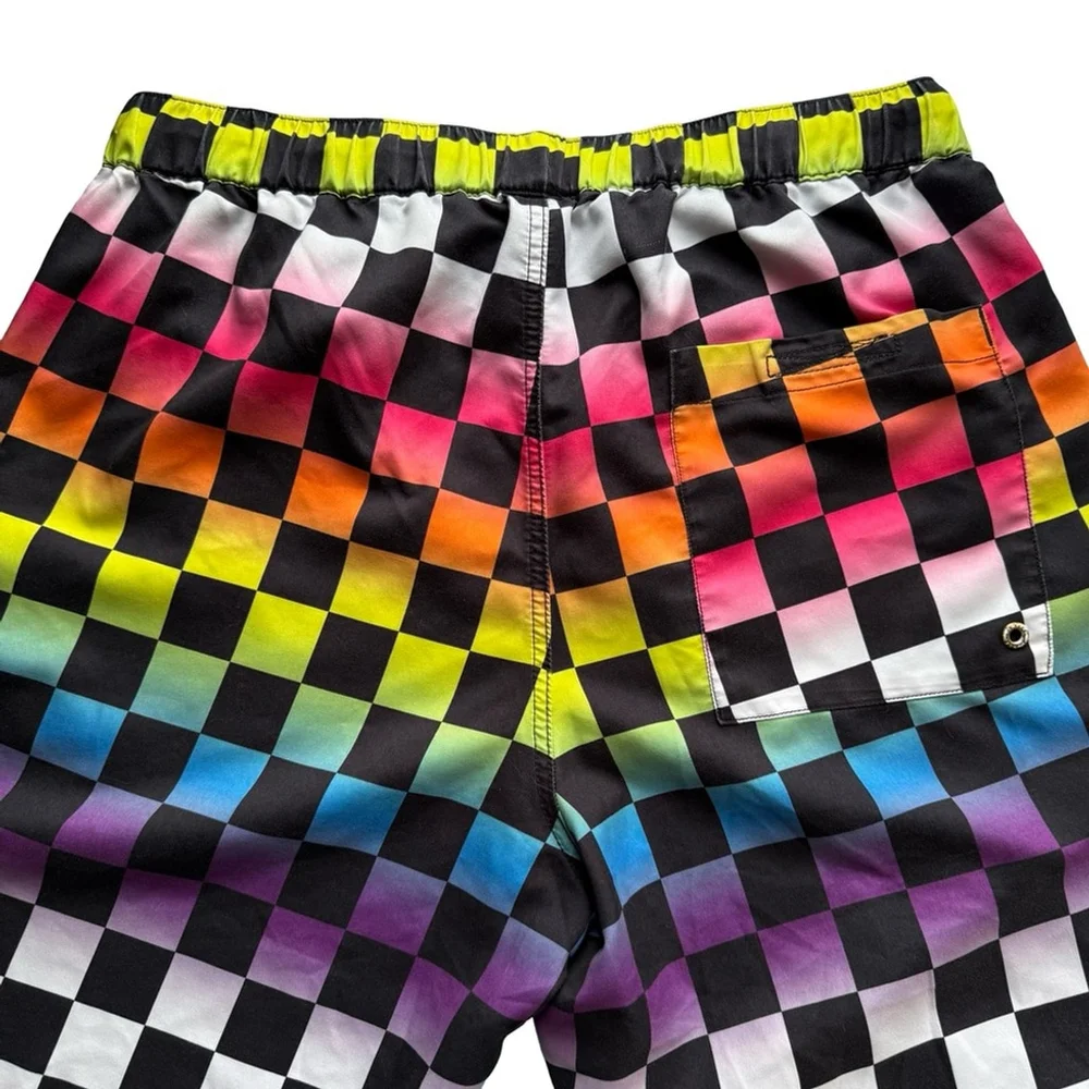 Empyre Y2K Festival Rainbow Multicolour Checkered Shorts Size L Pride Beach